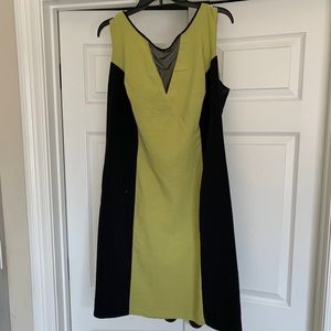Green and black color block dress
